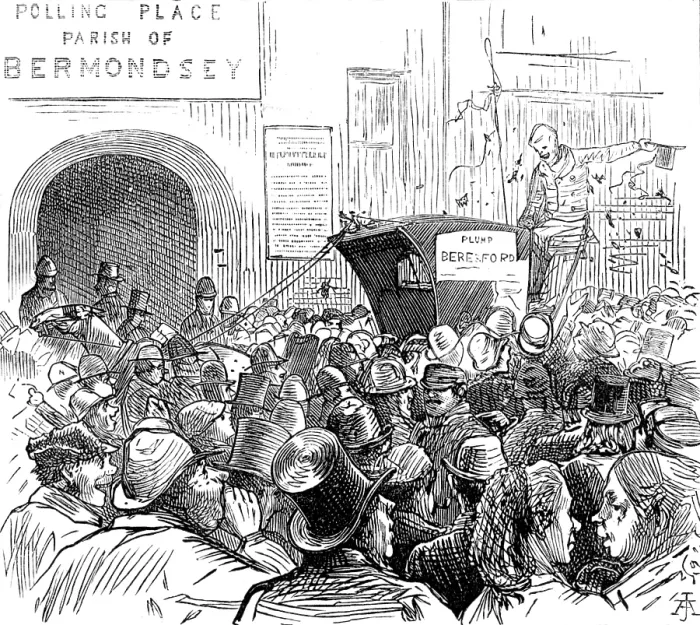 Framed Print : Metropolitan Boroughs election sketches: a martyr in the cause, 1874. Creator: Unknown Framed Print : Metropolitan Boroughs election sketches: a martyr in the cause, 1874. Creator: Unknown