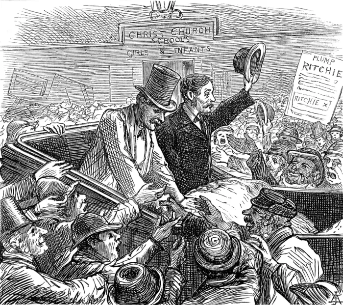 Framed Print : Metropolitan Boroughs election sketches: a popular candidate, 1874. Creator: Unknown Framed Print : Metropolitan Boroughs election sketches: a popular candidate, 1874. Creator: Unknown