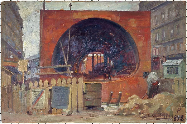 Metropolitan work in Place Saint-Michel in 1906. Creator: Victor Marec