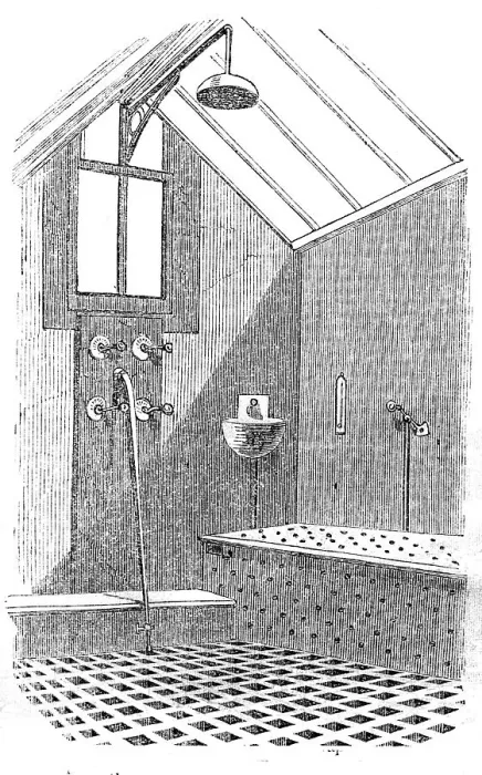 Framed Print : The Metropolitian Baths - the Douche and Shower Bath Room, 1858. Creator: Unknown Framed Print : The Metropolitian Baths - the Douche and Shower Bath Room, 1858. Creator: Unknown