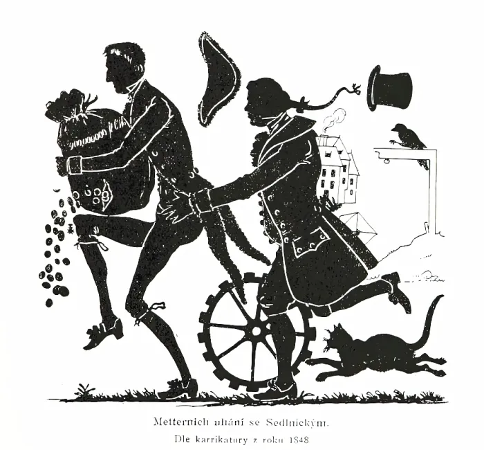 Framed Print : Metternich runs away with Sedlnicky. According to the cartoon from the year 1848, (1898). Creator: Unknown