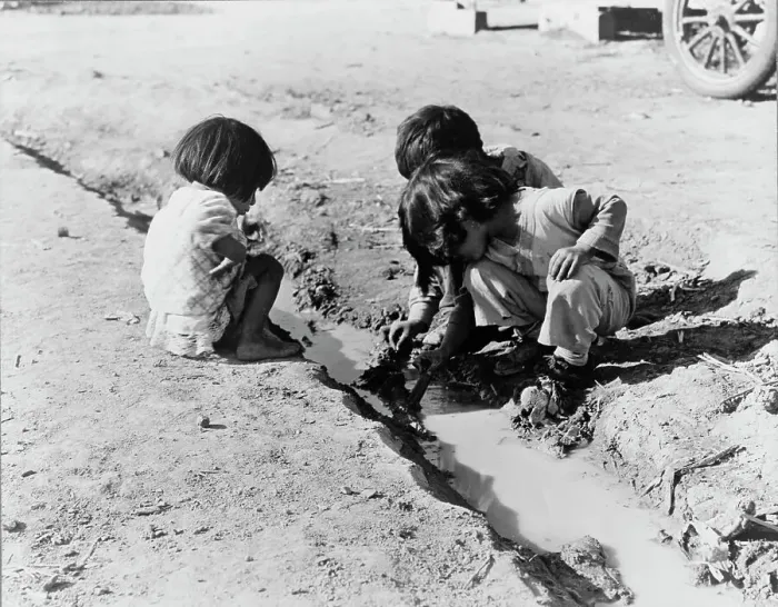 Framed Print : Mexican children playing in ditch, near Corcoran, California, 1936. Creator: Dorothea Lange Framed Print : Mexican children playing in ditch, near Corcoran, California, 1936. Creator: Dorothea Lange