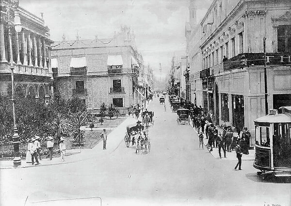 Mexico - Street Scene In Mexico City, 1911. Creator: Harris & Ewing. Mexico - Street Scene In Mexico City, 1911. Creator: Harris & Ewing