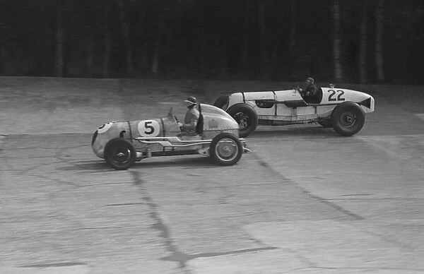 MG and Bowler-Hofman Special competing in the BRDC 500 Mile Race, Brooklands, 1937