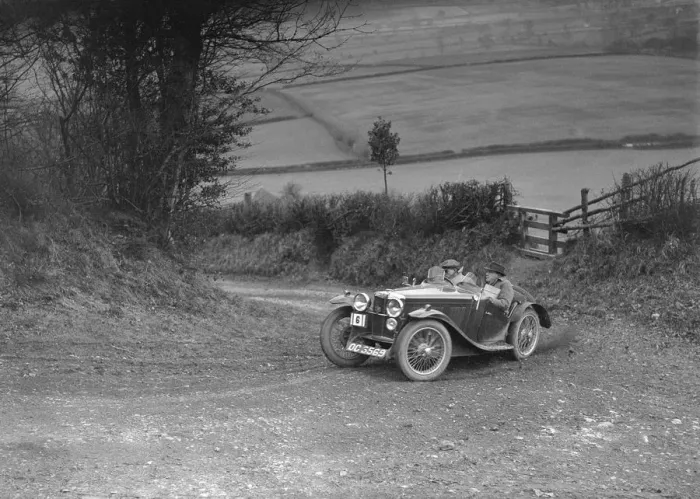 Framed Print : MG J2 of AJ Milburn competing in the MG Car Club Midland Centre Trial, 1938. Artist: Bill Brunell Framed Print : MG J2 of AJ Milburn competing in the MG Car Club Midland Centre Trial, 1938. Artist: Bill Brunell
