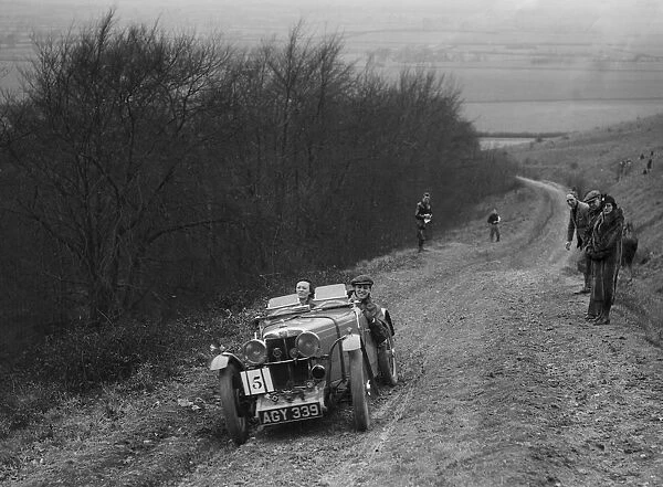 MG J2 competing in a trial, Crowell Hill, Chinnor, Oxfordshire, 1930s. Artist: Bill Brunell