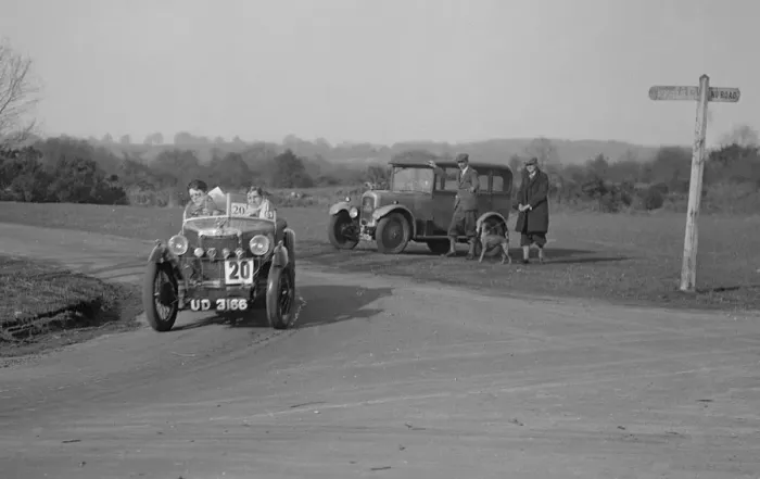 Framed Print : MG M type and officials Singer saloon at the JCC Half-Day Trial, 1930. Artist: Bill Brunell Framed Print : MG M type and officials Singer saloon at the JCC Half-Day Trial, 1930. Artist: Bill Brunell