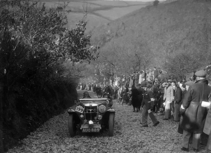 Framed Print : MG Magnette of JW Fox competing in the MCC Lands End Trial, Beggars Roost, Devon, 1936 Framed Print : MG Magnette of JW Fox competing in the MCC Lands End Trial, Beggars Roost, Devon, 1936
