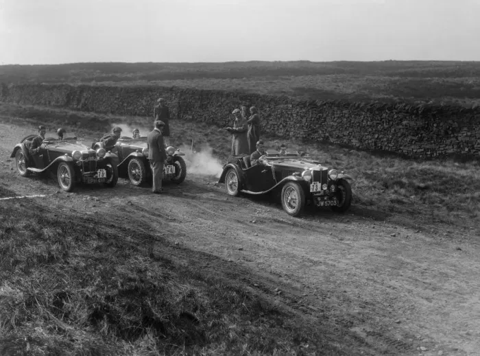 Framed Print : MG Magnette and two MG PAs at the Sunbac Inter-Club Team Trial, 1935. Artist: Bill Brunell Framed Print : MG Magnette and two MG PAs at the Sunbac Inter-Club Team Trial, 1935. Artist: Bill Brunell
