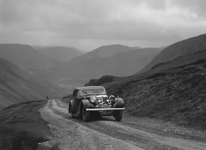 Framed Print : MG SA competing in the MG Car Club Abingdon Trial / Rally, 1939. Artist: Bill Brunell Framed Print : MG SA competing in the MG Car Club Abingdon Trial / Rally, 1939. Artist: Bill Brunell