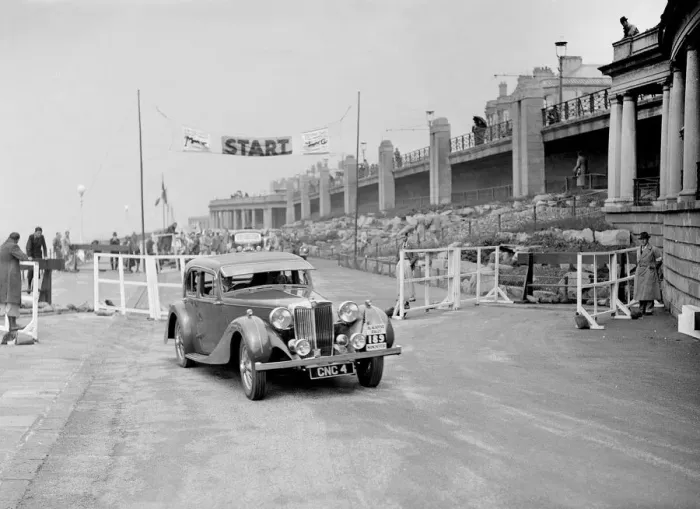 Framed Print : MG SA of GB Hall competing in the Blackpool Rally, 1936. Artist: Bill Brunell Framed Print : MG SA of GB Hall competing in the Blackpool Rally, 1936. Artist: Bill Brunell