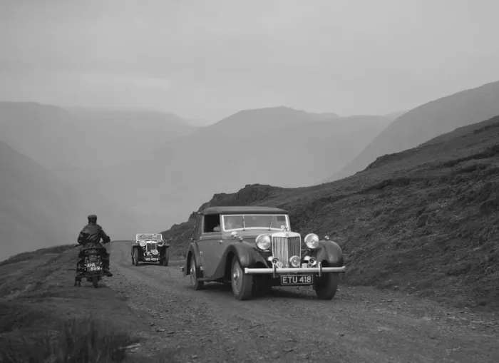 Framed Print : MG SA and MG PB competing in the MG Car Club Abingdon Trial / Rally, 1939. Artist: Bill Brunell Framed Print : MG SA and MG PB competing in the MG Car Club Abingdon Trial / Rally, 1939. Artist: Bill Brunell
