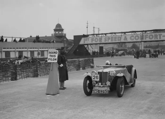 Framed Print : MG TA competing in the JCC Rally, Brooklands, Surrey, 1939. Artist: Bill Brunell