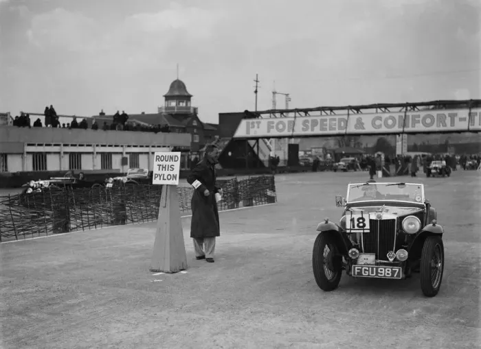 Framed Print : MG TA competing in the JCC Rally, Brooklands, Surrey, 1939. Artist: Bill Brunell Framed Print : MG TA competing in the JCC Rally, Brooklands, Surrey, 1939. Artist: Bill Brunell