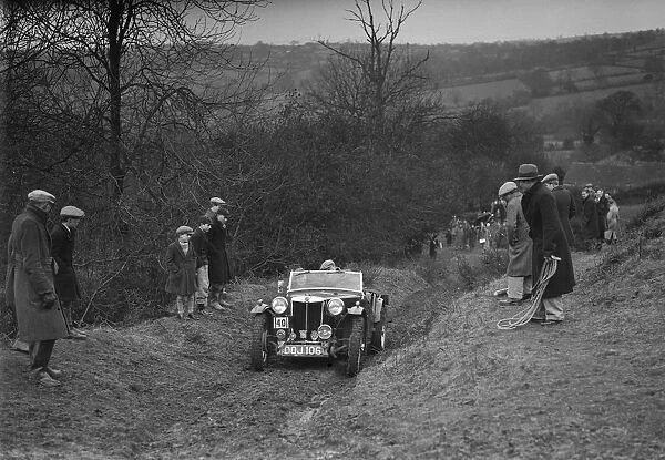 MG TA of F Wallace competing in the MG Car Club Midland Centre Trial, 1938. Artist: Bill Brunell