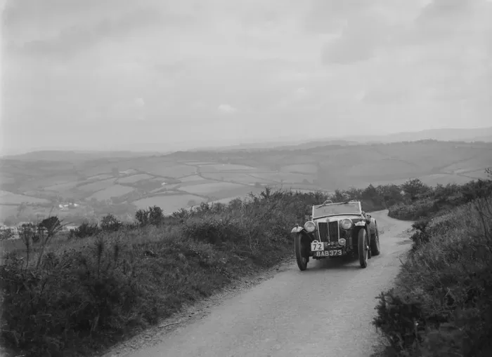 Framed Print : MG TA of NH Grove competing in the MCC Torquay Rally, 1938. Artist: Bill Brunell Framed Print : MG TA of NH Grove competing in the MCC Torquay Rally, 1938. Artist: Bill Brunell