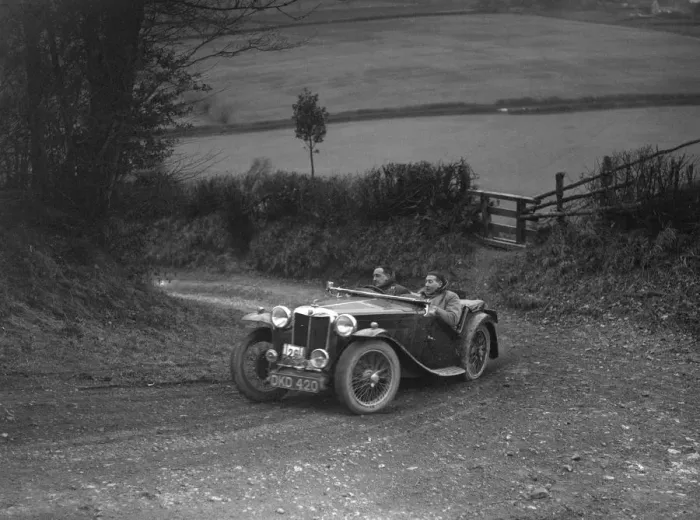 Framed Print : MG TA of WH Depper competing in the MG Car Club Midland Centre Trial, 1938. Artist: Bill Brunell Framed Print : MG TA of WH Depper competing in the MG Car Club Midland Centre Trial, 1938. Artist: Bill Brunell