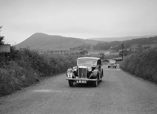 MG VA of RK Wellsteed ahead of a Wolseley saloon at the South Wales Auto Club Welsh Rally