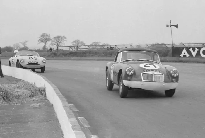 Framed Print : MGA Twin Cam, Ecurie Chiltern at Silverstone 1959. D. G. Dixon. Creator: Unknown Framed Print : MGA Twin Cam, Ecurie Chiltern at Silverstone 1959. D. G. Dixon. Creator: Unknown