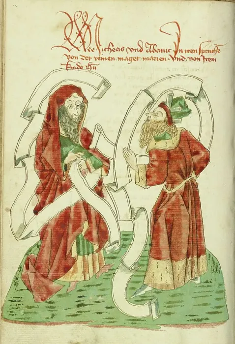 Framed Print : Micah and Habakkuk; Barlaam und Josaphat, 1469. Creators: Hans Schilling, Diebolt Lauber Framed Print : Micah and Habakkuk; Barlaam und Josaphat, 1469. Creators: Hans Schilling, Diebolt Lauber