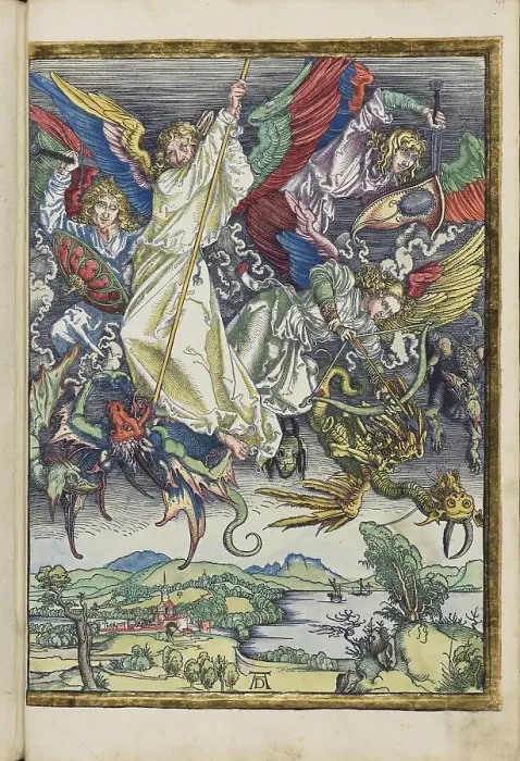 Framed Print : Michael's fight with the dragon. From the Apocalypse (Revelation of John), 1511. Creator: Dürer, Albrecht (1471-1528) Framed Print : Michael's fight with the dragon. From the Apocalypse (Revelation of John), 1511. Creator: Dürer, Albrecht (1471-1528)