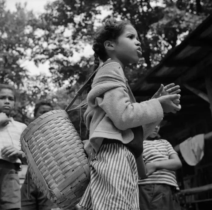Framed Print : Michailyn calling her buddie Marie at Camp Fern Rock, Bear Mountain, New York, 1943 Creator: Gordon Parks Framed Print : Michailyn calling her buddie Marie at Camp Fern Rock, Bear Mountain, New York, 1943 Creator: Gordon Parks