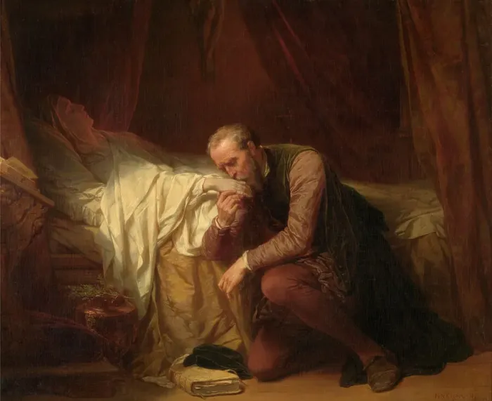Framed Print : Michelangelo at the Deathbed of Vittoria Colonna, 1851. Creator: Keyser, Nicaise de (1813-1887) Framed Print : Michelangelo at the Deathbed of Vittoria Colonna, 1851. Creator: Keyser, Nicaise de (1813-1887)