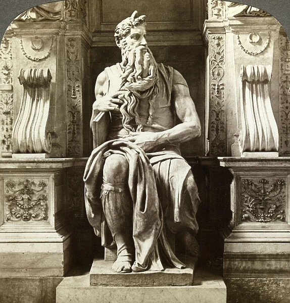 Michelangelos statue of Moses, Church of San Pietro in Vincoli, Rome, Italy. Artist: Underwood & Underwood