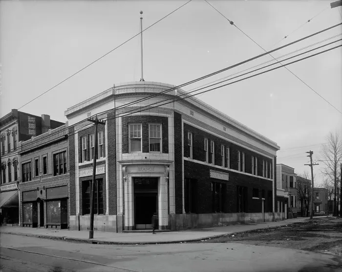 Framed Print : Michigan Avenue branch, Dime Savings Bank, Detroit, Mich. between 1905 and 1915. Creator: Unknown Framed Print : Michigan Avenue branch, Dime Savings Bank, Detroit, Mich. between 1905 and 1915. Creator: Unknown