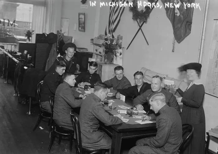 Framed Print : In Michigan Hdqrs. New York, between 1917 and 1919. Creator: Bain News Service Framed Print : In Michigan Hdqrs. New York, between 1917 and 1919. Creator: Bain News Service