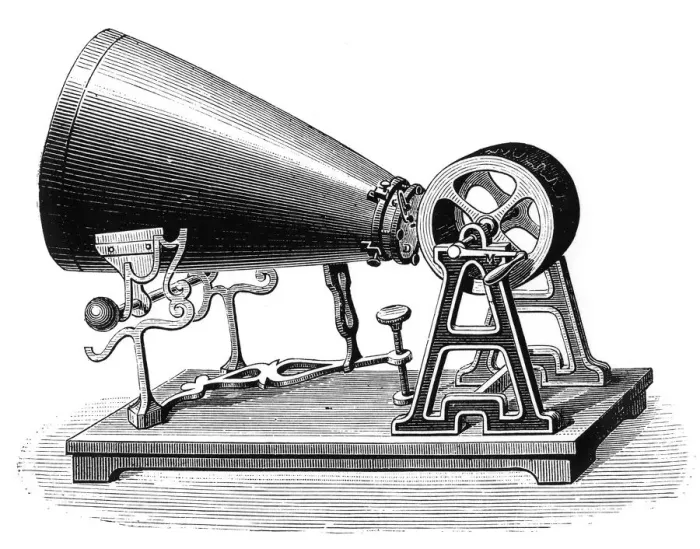 Framed Print : Mid-19th century Phonautograph, c1880 Framed Print : Mid-19th century Phonautograph, c1880