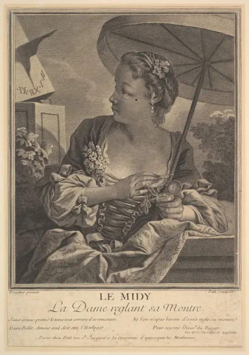 Framed Print : Midday. A Lady Setting Her Watch. Creator: G E Petit Framed Print : Midday. A Lady Setting Her Watch. Creator: G E Petit