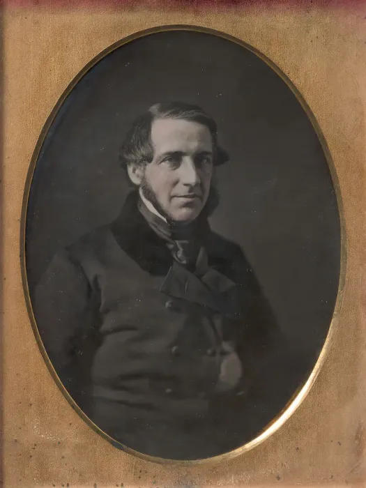 Framed Print : Middle-aged Man with Chinstrap Beard, Hand Tucked Inside Buttoned Jacket, 1840s-50s Framed Print : Middle-aged Man with Chinstrap Beard, Hand Tucked Inside Buttoned Jacket, 1840s-50s