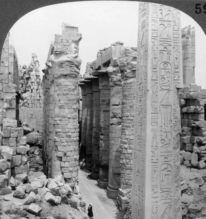 Framed Print : Middle aisle of the great hall and obelisk of Thutmosis I, temple at Karnak, Thebes, Egypt, 1905. Artist: Underwood & Underwood Framed Print : Middle aisle of the great hall and obelisk of Thutmosis I, temple at Karnak, Thebes, Egypt, 1905. Artist: Underwood & Underwood