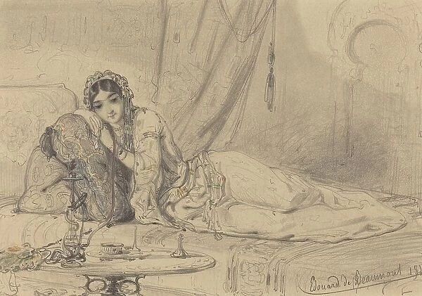 A Middle Eastern Woman Reclining in an Exotic Setting, 1844. Creator: Edouard de Beaumont