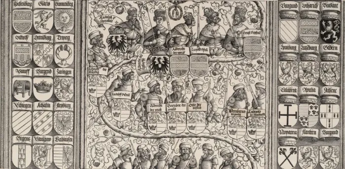 Framed Print : The Middle Portion of the Genealogy of Maximilian, from the Arch of Honor, proof Framed Print : The Middle Portion of the Genealogy of Maximilian, from the Arch of Honor, proof