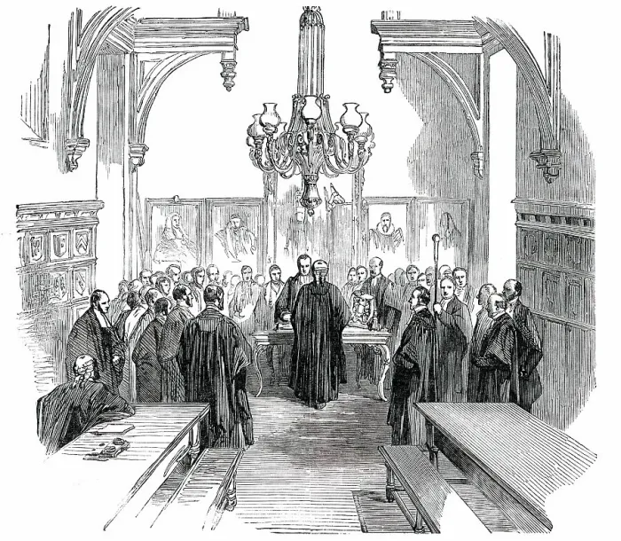 Framed Print : Middle Temple Hall - Mr. Serjeant Miller's Farewell, 1850. Creator: Unknown Framed Print : Middle Temple Hall - Mr. Serjeant Miller's Farewell, 1850. Creator: Unknown