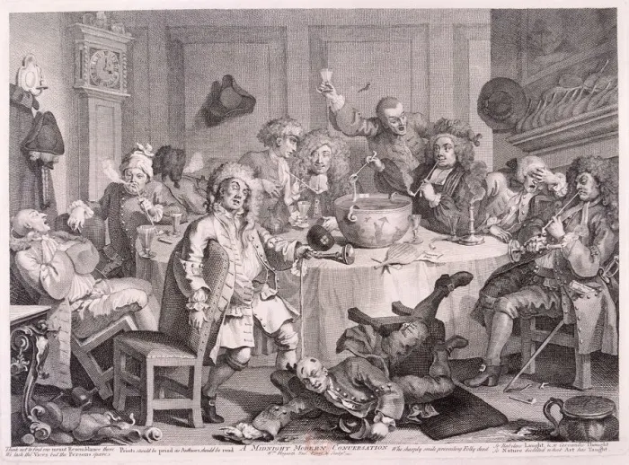 Framed Print : A Midnight Modern Conversation, 1733. Artist: William Hogarth Framed Print : A Midnight Modern Conversation, 1733. Artist: William Hogarth