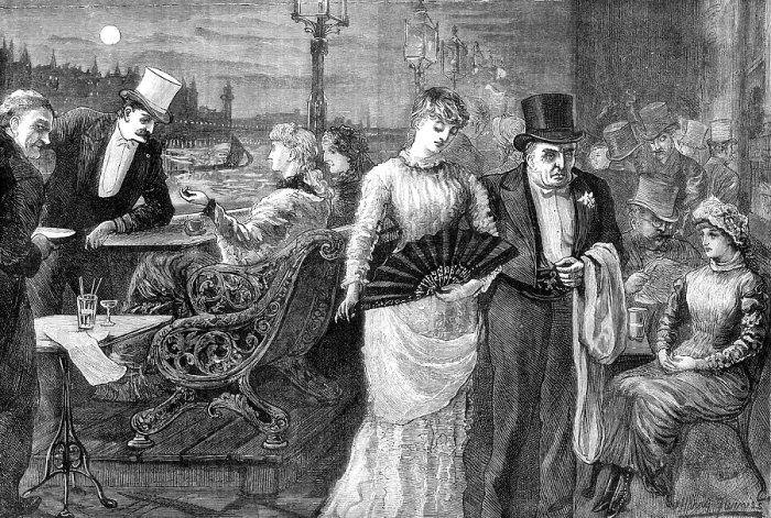 Framed Print : A Midsummer Night on the Terrace of the House of Commons, 1881. Creator: Joseph Swain Framed Print : A Midsummer Night on the Terrace of the House of Commons, 1881. Creator: Joseph Swain