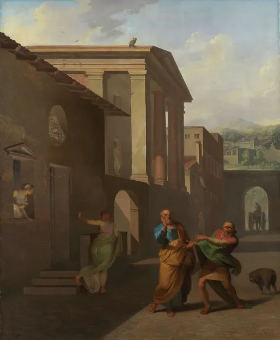 Framed Print : The Midwife Taking Leave of the girl from Andros, 1801. Creator: Nicolai Abraham Abildgaard Framed Print : The Midwife Taking Leave of the girl from Andros, 1801. Creator: Nicolai Abraham Abildgaard