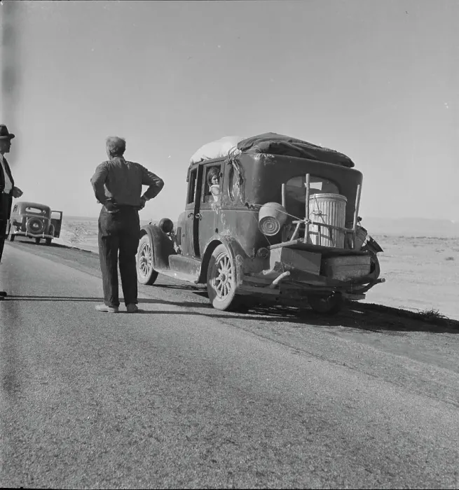 Framed Print : Migrant from Chickasaw, Oklahoma, stalled on the desert in southern California with no money, 1937. Creator: Dorothea Lange Framed Print : Migrant from Chickasaw, Oklahoma, stalled on the desert in southern California with no money, 1937. Creator: Dorothea Lange