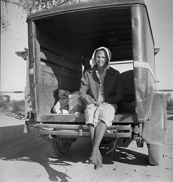 Framed Print : Migrant cotton picker on way to field, Kern migrant camp, California, 1936. Creator: Dorothea Lange Framed Print : Migrant cotton picker on way to field, Kern migrant camp, California, 1936. Creator: Dorothea Lange
