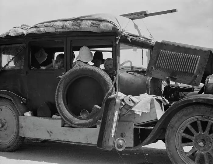 Framed Print : Migrant drought refugee family stalled on an Arizona highway, between Yuma and Phoenix, 1937. Creator: Dorothea Lange Framed Print : Migrant drought refugee family stalled on an Arizona highway, between Yuma and Phoenix, 1937. Creator: Dorothea Lange