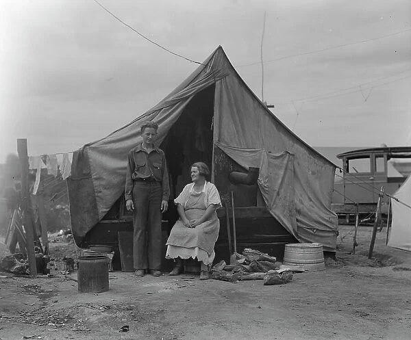 Part of migrant family of five encamped near Porterville, CA, 1936. Creator: Dorothea Lange