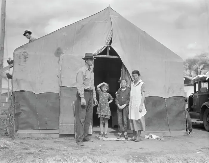 Framed Print : Migrant family in Kern County, California, 1936. Creator: Dorothea Lange