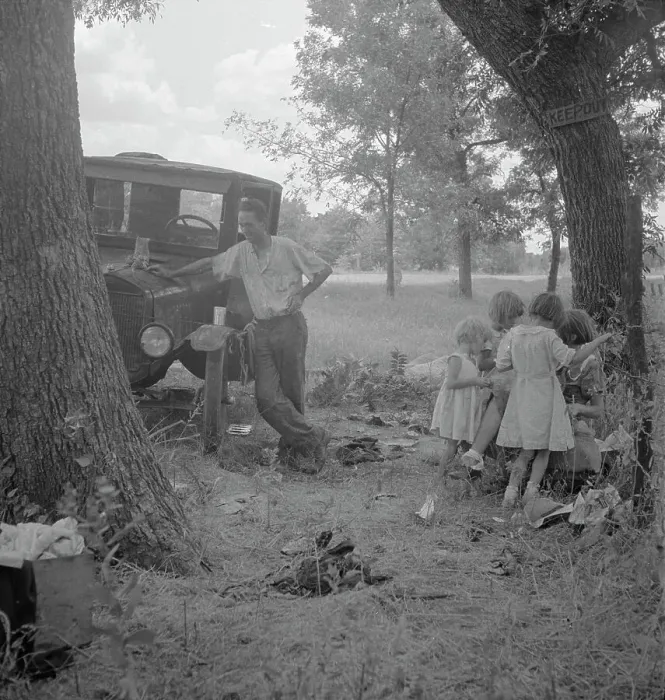 Framed Print : Migrant family from Oklahoma in Texas, alongside the road, 1936. Creator: Dorothea Lange Framed Print : Migrant family from Oklahoma in Texas, alongside the road, 1936. Creator: Dorothea Lange