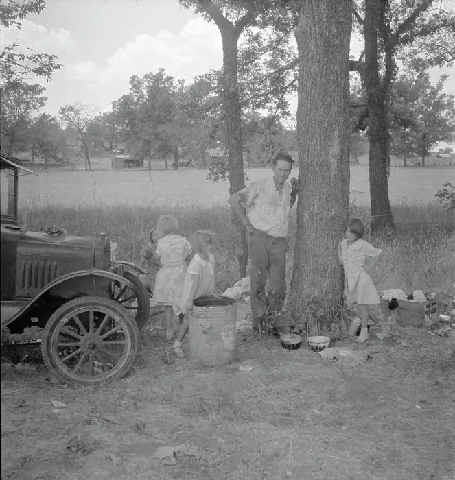 Framed Print : Migrant family from Oklahoma in Texas, alongside the road, 1936. Creator: Dorothea Lange Framed Print : Migrant family from Oklahoma in Texas, alongside the road, 1936. Creator: Dorothea Lange