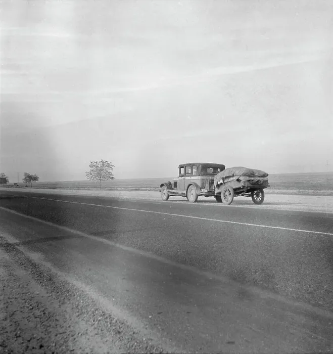 Framed Print : Migrant family on U.S. Highway 99 between Bakersfield and Famoso, California, 1936. Creator: Dorothea Lange Framed Print : Migrant family on U.S. Highway 99 between Bakersfield and Famoso, California, 1936. Creator: Dorothea Lange