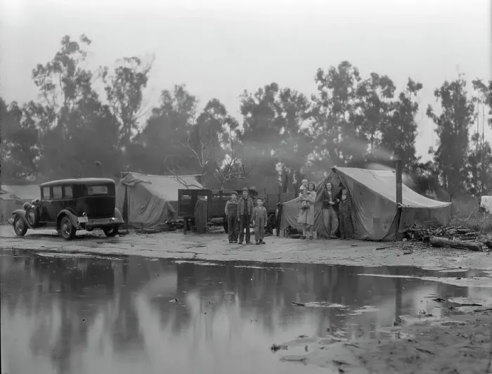 Framed Print : Migrant pea pickers camp in the rain, California, 1936. Creator: Dorothea Lange Framed Print : Migrant pea pickers camp in the rain, California, 1936. Creator: Dorothea Lange