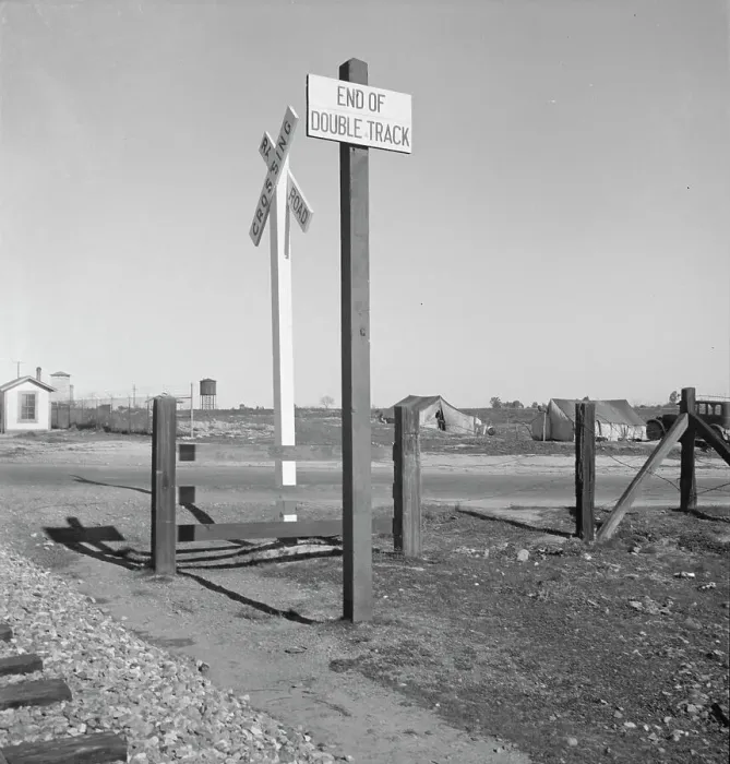 Framed Print : Migrants tents...along the right of way of the southern pacific, near Fresno, California, 1939. Creator: Dorothea Lange Framed Print : Migrants tents...along the right of way of the southern pacific, near Fresno, California, 1939. Creator: Dorothea Lange